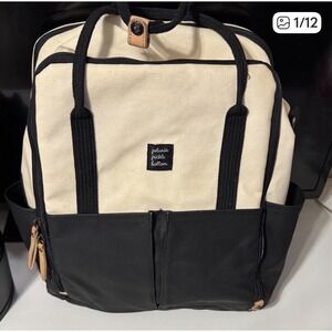 Petunia Pickle Bottom Boxy Backpack Canvas Cream And Black Baby Diaper Bag